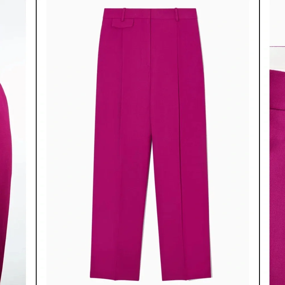 COS Bright Magenta Trousers Wide Leg - Adjustable Waist -Pockets 2 Linen Blend